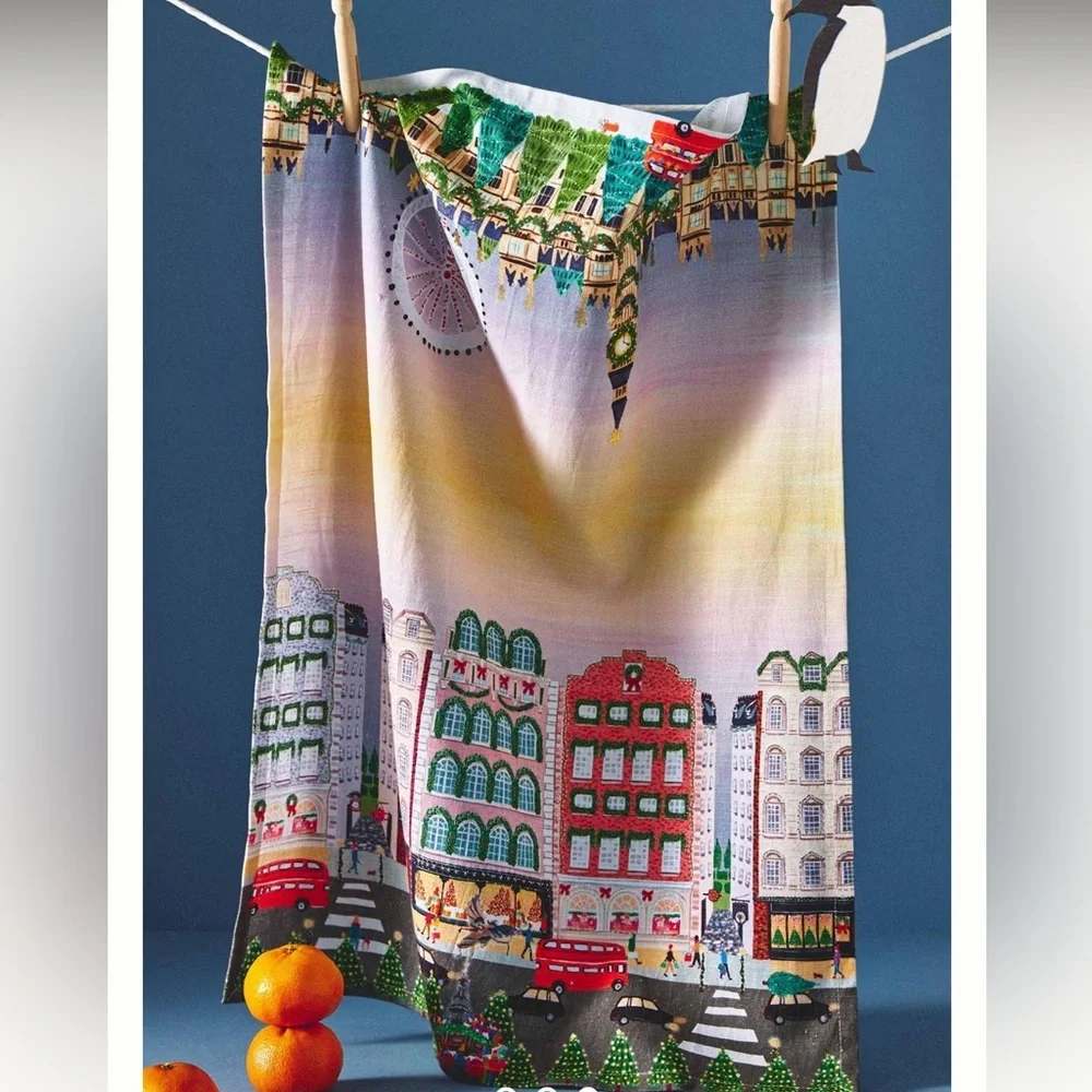 Anthropologie Holiday in the City London Christmas Dish Towel